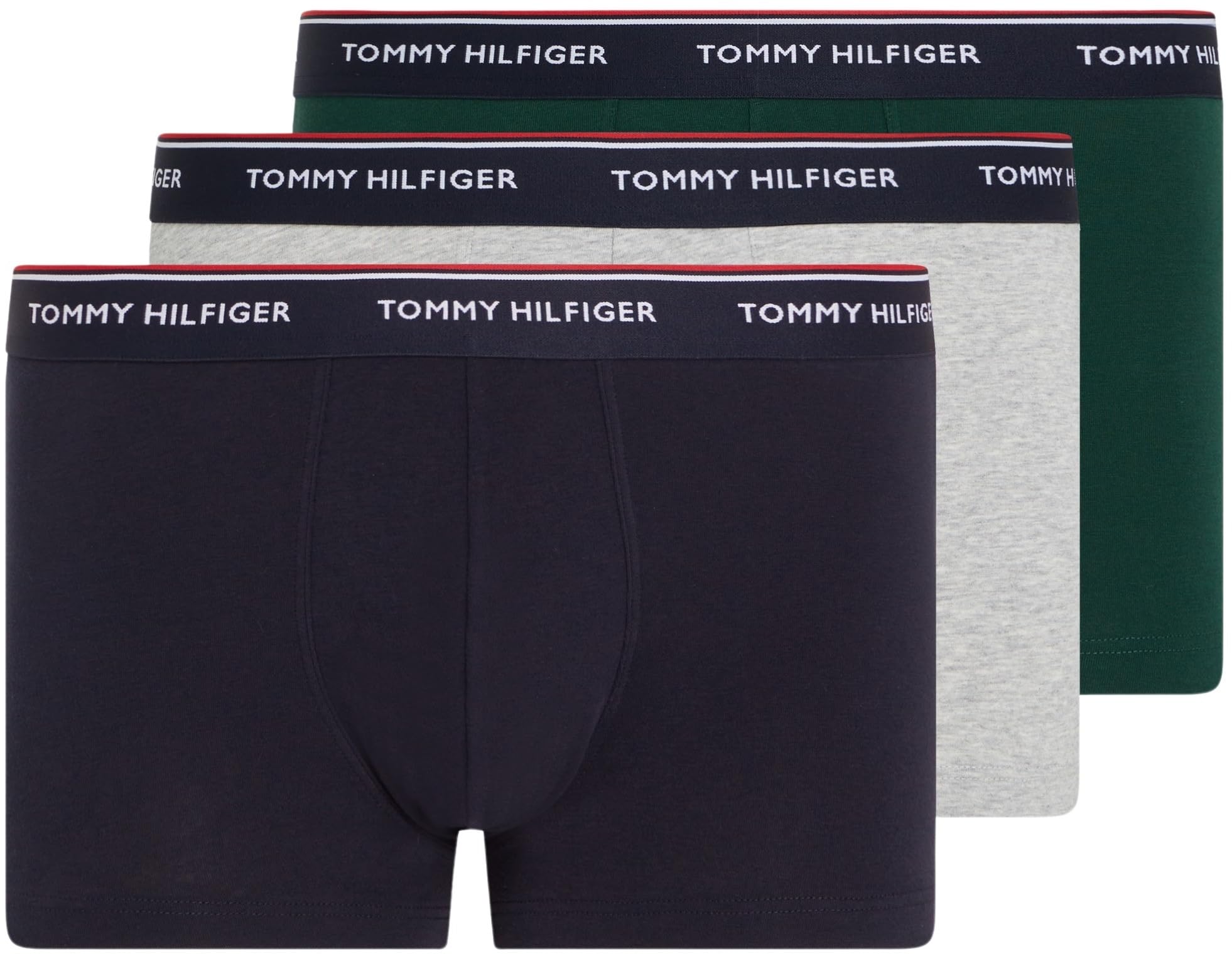 Tommy Hilfiger Herren 3er Pack Boxershorts Trunks Unterwäsche, Mehrfarbig (Hunter/Grey Htr/Des Sky), L