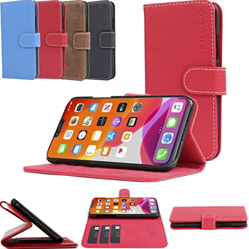 Snugg iPhone 13 Pro Wallet Case - Leder Card Case Wallet mit Handlicher Standfunktion - Legacy Series Flip Phone Case Cover in Rot