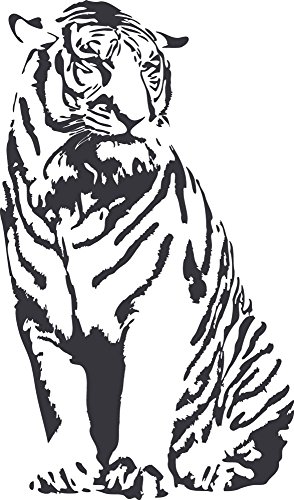 GRAZDesign Wandaufkleber Tiger sitzend - Wandbilder Wohnzimmer Flur Afrika Asien - Wandtattoo Wildtiere Katze / 85x50cm / dunkelgrau