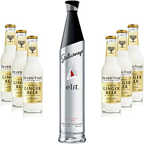 Moscow Mule Set - Stolichnaya Elit Vodka 0,7l 700ml (40% Vol) + 6x Fever Tree Ginger Beer 200ml - Inkl. Pfand MEHRWEG