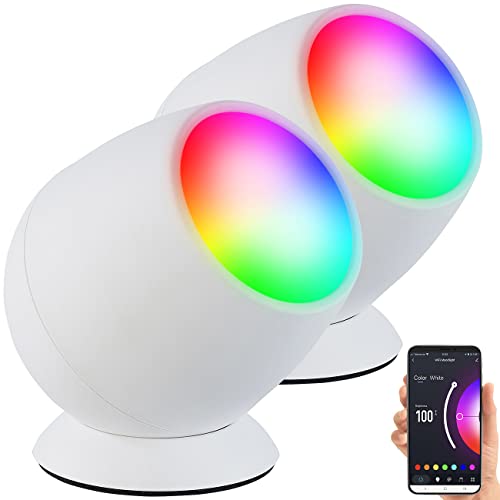 Luminea Home Control Stimmungslicht LED: 2er-Set WLAN-Stimmungsleuchten, RGB-CCT-LEDs, 210 lm, 2,2 W, USB, weiß (LED-Leuchten Farbwechsel)