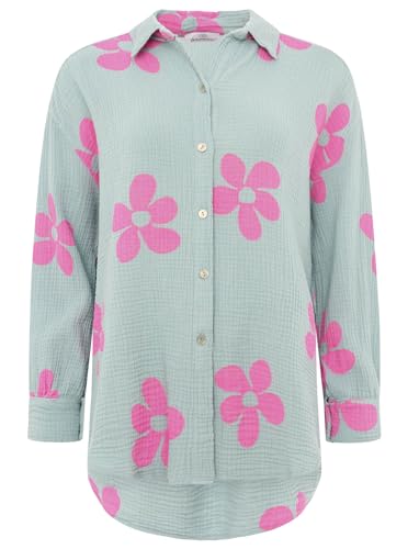 Zwillingsherz Musselinbluse aus 100% Baumwolle für Damen Frauen - Hochwertige Bluse Hemdbluse Oberteil Top Shirt Hemd Langarm Blumen - Frühling Sommer