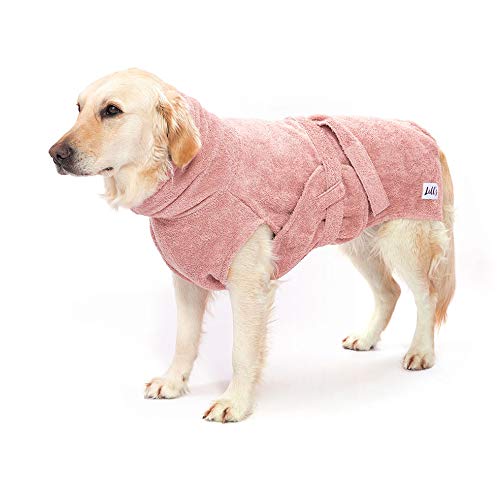 Lill's Hundebademantel, 100% Bio-Baumwolle, Organic Pinkberry (Rosa/Pink) (M: 55 cm Rückenlänge)