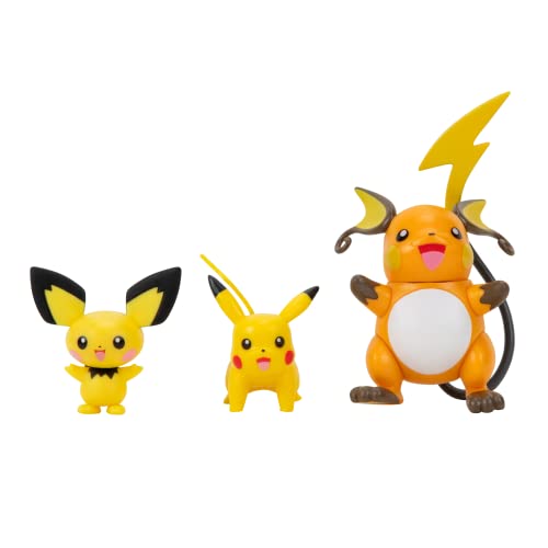Pokemon PKW2778 Select 3er-Pack mit Pichu und Pikachu und 7,6 cm Raichu Battle Figuren, Evolution Multipack-Stil 2