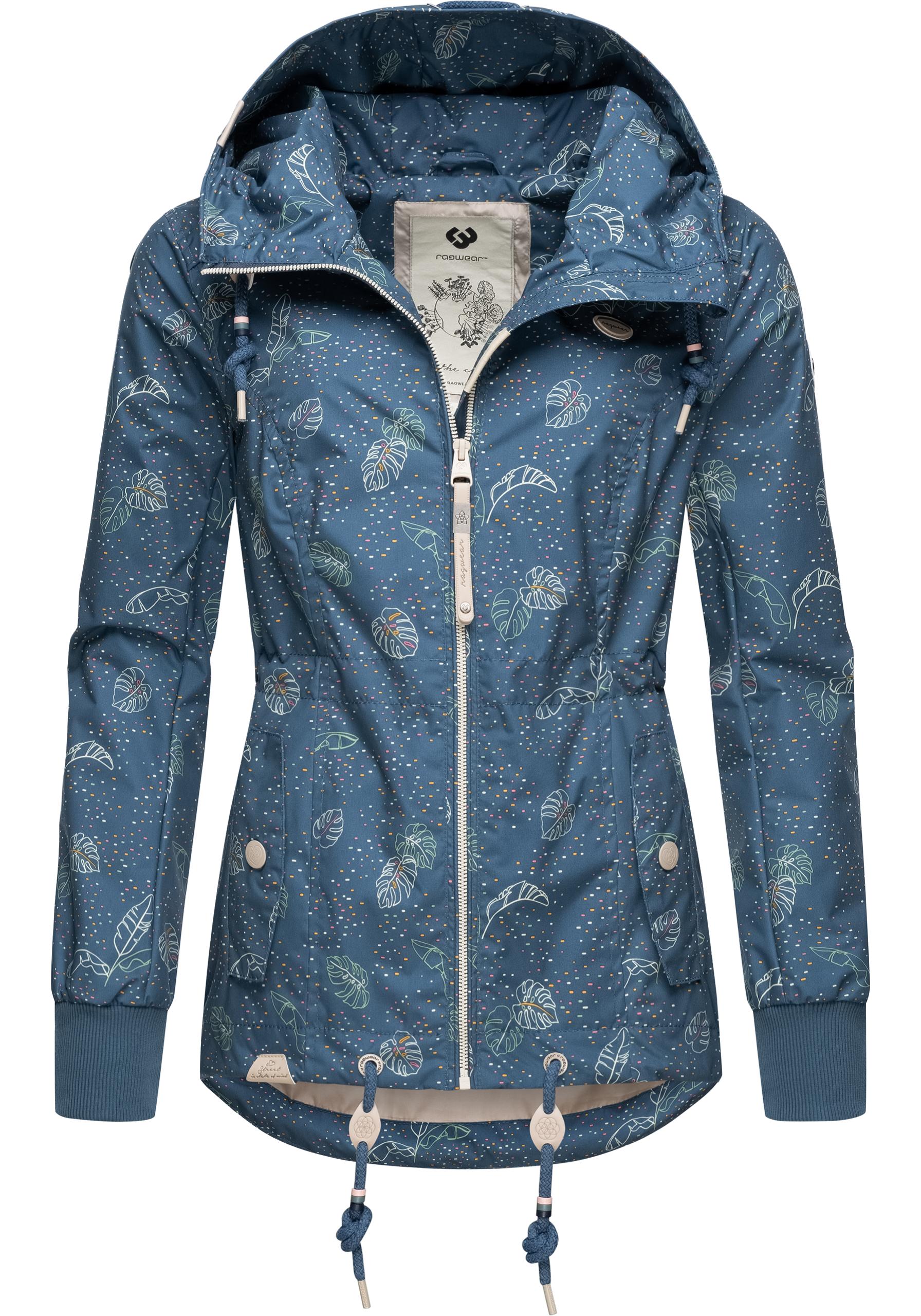 Ragwear Damen Übergangs-Jacke Outdoorjacke mit Kapuze leicht Danka Leaves Blue22 Gr. S