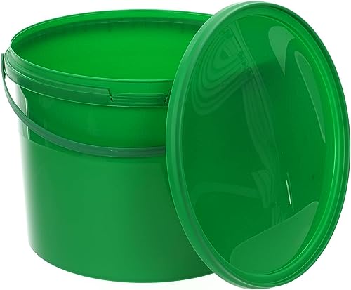 BenBow Eimer mit Deckel 10l grün 5X 10 Liter - lebensmittelecht, stabil, luftdicht, auslaufsicher, geruchsneutral - Aufbewahrungsbehälter aus Kunststoff, mit Henkel - leer