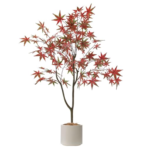 ZXHKZDX Künstliche Topfpflanzen, Künstlicher Ahornblatt-Blumenstrauß Eignet Sich for Die DIY-Dekoration des Hochzeits-Familiengartens (Color : Red-B, Size : 125cm/49.2in)
