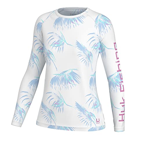 HUK Damen Pursuit Muster Langarmshirt Angelshirt für Frauen Hemd, Boca Palm-White, Small