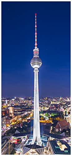 Wallario Selbstklebende Türtapete Fernsehturm Berlin bei Nacht - 93 x 205 cm Abwischbar, rückstandsfrei zu entfernen