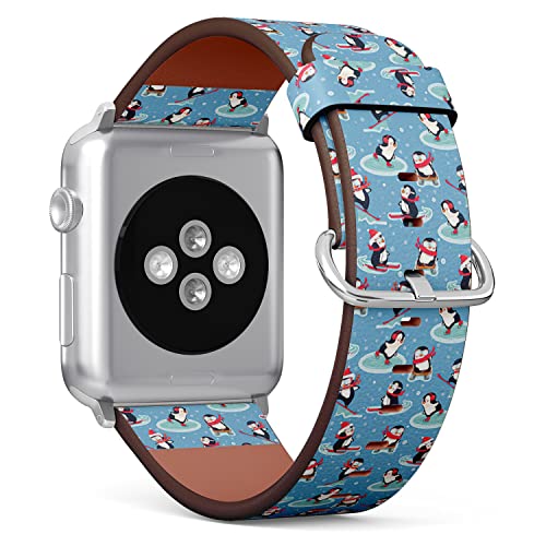 IKIKI-TECH Kompatibel mit Apple Watch-Armband, 38 mm, 40 mm, 41 mm (Pinguine, niedliches Tiermuster), Ersatzarmband aus veganem Leder für iWatch Serie 8, 7, 6, 5, 4, 3, 2, 1 Ultra SE
