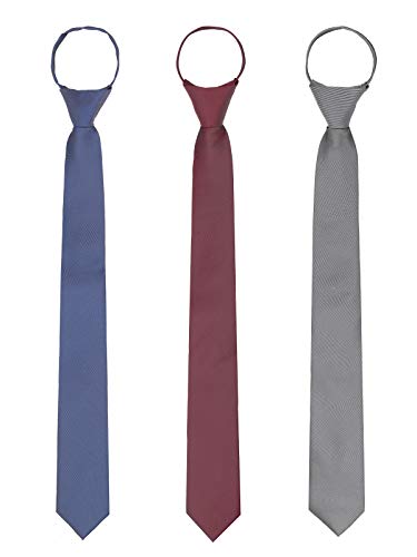 WANYING 3 × Herren Reißverschluss Krawatten 6cm Schmale Vorgebundene Krawatten Casual Business Länge 54cm - Dunkelblau & Bordeaux & Dunkelgrau