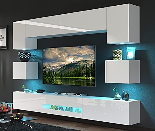 Furnitech BESTA Möbel Schrankwand Wandschrank Wohnwand Mediawand mit Led Beleuchtung Wohnzimmer (Möbel ohne LED, DAN1-17W-HG2 1B)
