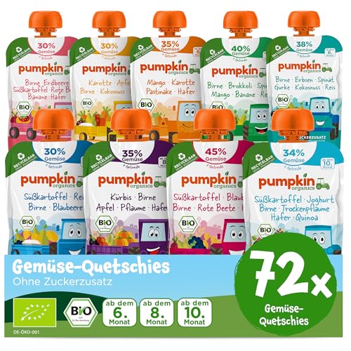 Pumpkin Organics 72er Pack QUERBEET Bio Gemüse Quetschies - Quetschie ohne Zuckerzusatz - Babynahrung für Babys ab dem 10. Monat - Vorratspaket (72x100g)