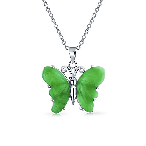 Handgefertigte geschnitzte grüne Edelstein Jade Garten Schmetterling Anhänger Halskette für Frauen Teen 925 Sterling Silber mit Kette