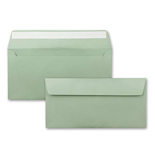300 Brief-Umschläge DIN Lang - Eukalyptus (Grün) - 110 g/m² - 11 x 22 cm - sehr formstabil - Haftklebung - Qualitätsmarke: FarbenFroh by GUSTAV NEUSER