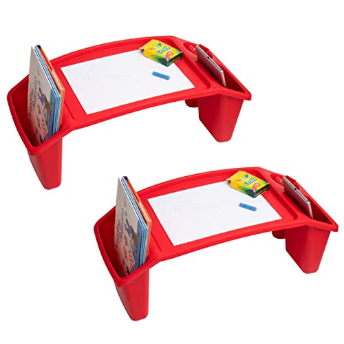 Mind Reader Sprout Collection, Portable Desk, Breakfast Tray, Laptop Desk, Side Storage Pockets with 3 Compartments for Toys, Books, Games and Snacks, Set of 2, 22.25" L x 10.75" W x 8.5" H, Red
