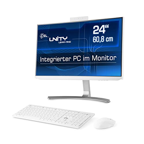 All-in-One-PC CSL Unity U24W-AMD, 60,5 cm (23,8 Zoll, 1920x1080 Full HD) - Leistungsstarker AIO (AMD Ryzen 5 5600G CPU 6x3900 MHz, 500 GB SSD, 16 GB DDR4-RAM, Windows 11 Home), weiß
