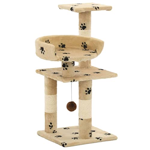 Katzenbaum Katzenkletterturm, Katzenkratzbaum Kratzbaum mit Sisal Kratzbäume 65cm Pfotenabdrücke Beige Katze Kletterbaum Haus Katzenkratzmöbel für Kätzchen