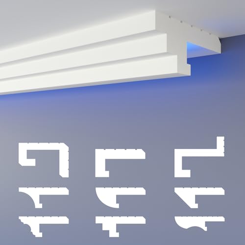 HEXIMO Schattenfuge LED Stuckleisten, XPS Styropor indirekte Beleuchtung Trockenbau Decke Wandleisten Lichtvoute Deckenprofil (30.6 Meter HLED 13)