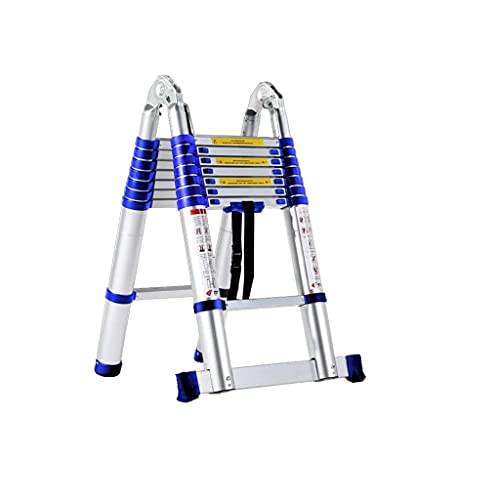 LXDZXY Leitern, tragbare Aluminium-Teleskopleiter mit Stabilisator, 6,4 m, klappbare multifunktionale Stufenleiter, blau