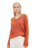 TOM TAILOR Damen 1039242 Basic Pullover mit V-Ausschnitt, 32403-gold Flame orange Melange, XXL