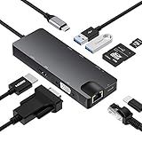 DOOK USB C Hub, 9 in 1 Typ C Hub Adapter Kompatibel mit MacBook Pro, USB C Stromversorgung, 4K HDMI, 1080P VGA, RJ45 Gigabit Ethernet, SD/TF Kartenleser, USB 3.0/2.0, 3,5mm Audio Hülle