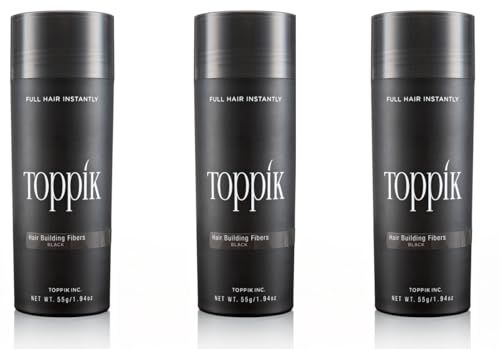 TOPPIK 3x 55 g Haarverdichter Streuhaar Haarverdichtung Schütthaar Hair Fibers, Farbton:Schwarz (Black)