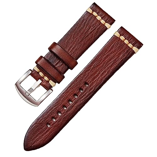 ZacLAy 18mm 20mm 22mm 24mm handgefertigtes Leder-Uhrenarmband Vintage pflanzlich gegerbtes Leder-Uhrenarmband, Dunkelbraun, 20mm