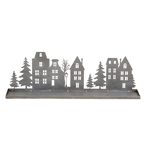 Metalltablett Houseline grau Dekotablett mit Häusern und Bäumen aus Metall L47,5cm