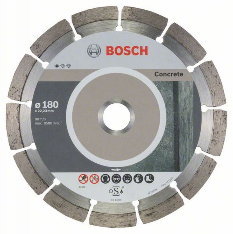 Bosch Diamanttrennscheibe Standard for Concrete, 180 x 22,23 x 2 x 10 mm, 10er-Pack 2608603242