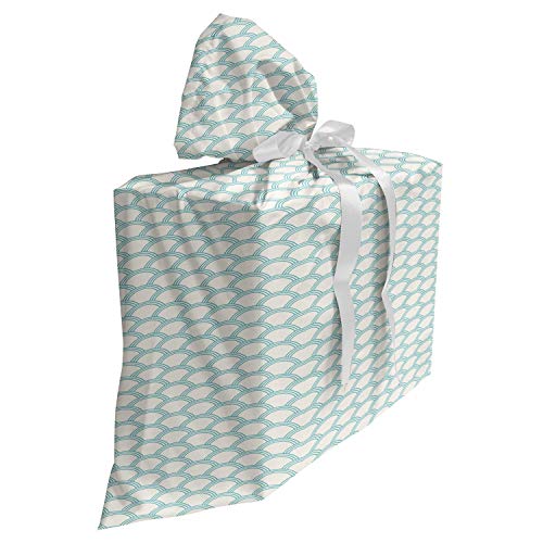 ABAKUHAUS Weiß Baby Shower Geschänksverpackung aus Stoff, einfacher Maritime, 3x Bändern Wiederbenutzbar, 70 x 80 cm, Türkis-Creme