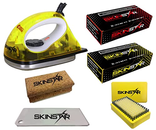 SkinStar Starter Ski Wachs Set, Wachsbügeleisen Bürste Hydrocarbonwachs 6-teilig gelb