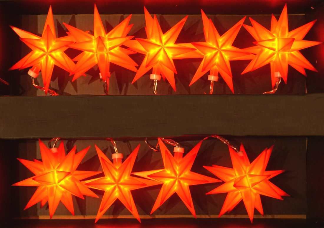 CBK-MS Fensterdeko Lichterkette Weihnachts Stern rot mit 9 3D Sterne 7,40 m mit Netzteil Weihnachts Advend Deko