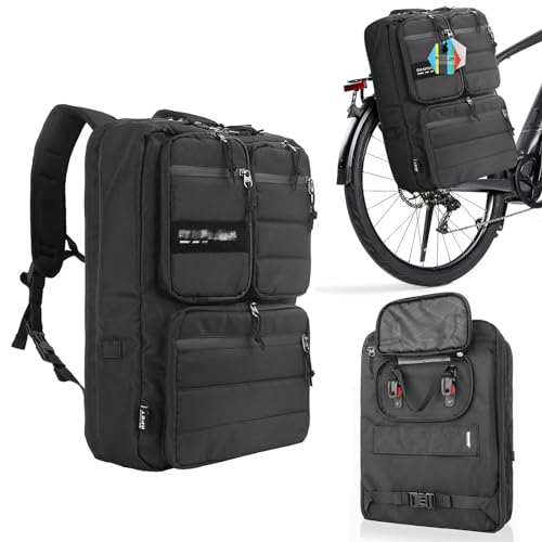 PELLOR 4-in-1-Fahrradtasche, 20L Fahrradtaschen Gepäckträger mit Regenschutz, Laptop-Rucksack, modische Messenger- und Umhängetasche für Radfahren, Reisen, Studium und Geschäft, Schwarz