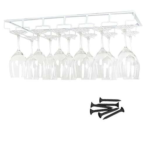 PooBa Weinglasregal, unter dem Schrank, Weinglashalter aus Eisen, schwarz, 3 Reihen, 4 Reihen, Weinglas-Hängeregal, platzsparend, Konfigurationsschrauben (Gold, 8 Schlitze) (Color
