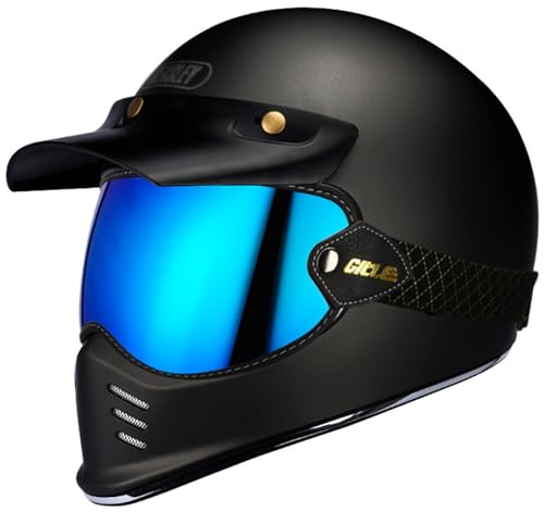 Integraler Motorradhelm Integrierter Helm Mit Schutzbrille Personalisierter Motorradhelm Motocross-Helm ECE-Zugelassen Sonnenblende Unisex-Erwachsene Männer Frauen Sturzhelm 5,XXXL(65-66CM)