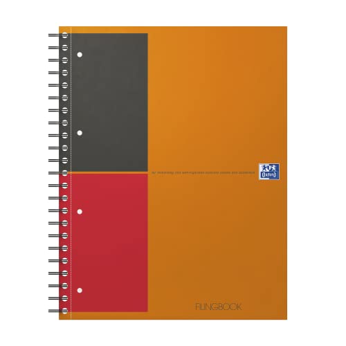 Oxford Filingbook International 5er Pack Collegeblock A4 liniert mit 100 Blatt und extra starkem Karton-Deckel sowie 3 versetzbaren Registern und Dokumententasche, in orange