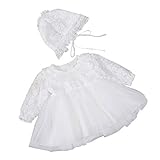 Happy Cherry Mädchen Prinzessin Baby Taufkleid Festlich Kleid Blumenmädchenkleid Mütze Hochzeit Partykleid-Langarm Weiß-0-2 Monate