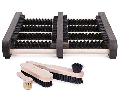 Ondis24 Fußabtreter Bürstenset Schuhabstreifer mit Seitenleisten aus Holz Schuhputzer, stabile Bürsten, inklusive Bürstenset