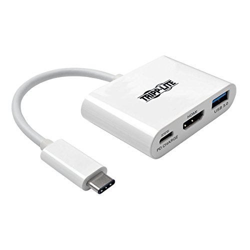 Tripp Lite USB-C-zu-HDMI-Adapter mit USB-A-Anschluss und PD-Aufladung, HDCP, Weiß (U444-06N-HU-C)