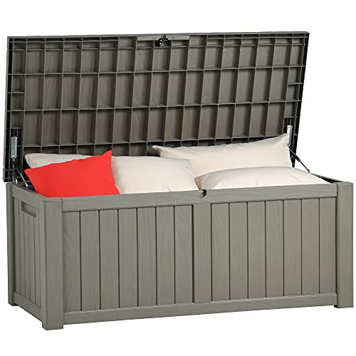 YITAHOME 120 Gallonen Outdoor Storage Deck Box, große Harz-Terrassenablage für Außenkissen, Gartengeräte und Poolbedarf, wasserdicht, abschließbar, hellbraun, 120 Gallonen