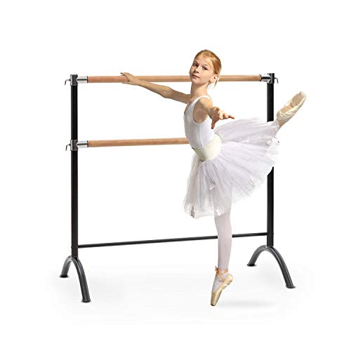 Klarfit Barre Anna - Doppel-Ballettstange, freistehend, 110 x 113 cm, 2 x 38mm Ø, pulverbeschichtete Stahlrohre mit Holzoptik, für vielzählige Stretch- und Bewegungsübungen geeignet, schwarz