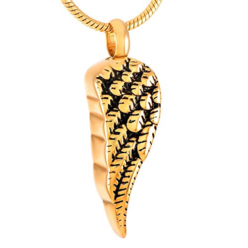 QJZM Urnen-Halskette aus Edelstahl, Engelsflügel-Urnen-Halskette für Asche, Einäscherungs-Schmuck mit Füll-Kit, Anhänger, Gold_Halskette