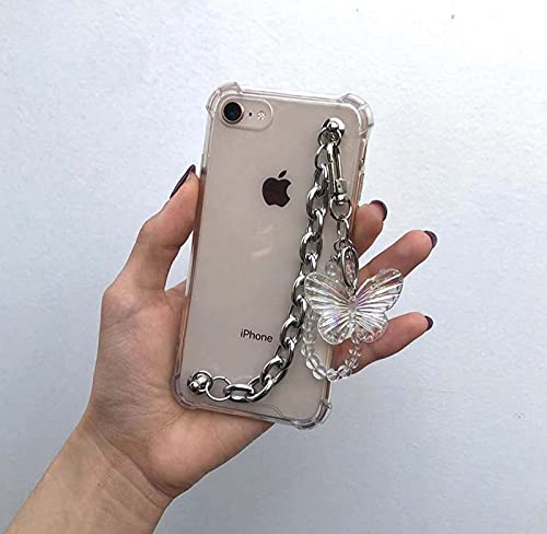 Fashion Luxury Butterfly Chain Phone Case für iPhone 12 Mini 11 Pro Max 6 7 8 Plus X XR XS SE 2020 Clear Protect Cover Armband, A, für iPhone 11