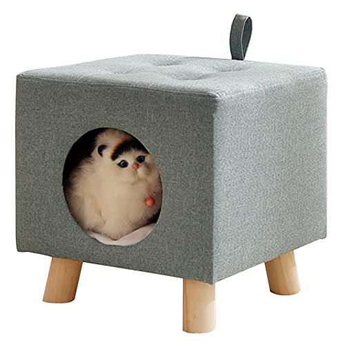 Katzenhöhle Quadratischer Katzenhocker mit Massivholzbeinen, Mehrzweckhaus für Haustiere/Katzenunterschlupf, Kätzchennest als Fußhocker/Fußstütze, Leicht zu Bewegen (Style : Style 3)