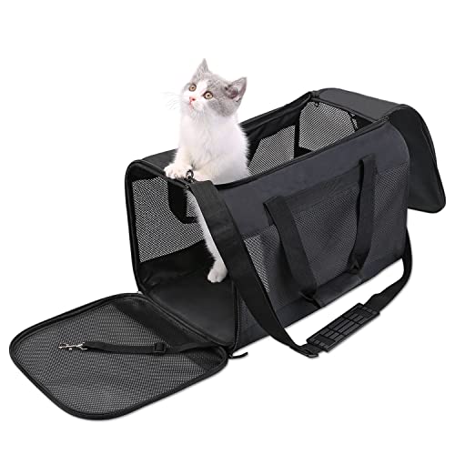 Anoudon Transportbox für Haustiere - Hundetransportbox und Katzentransporttasche Atmungsaktives Netz und zu öffnender Deckel, mit Schulterriemen zum Tragen (Black)