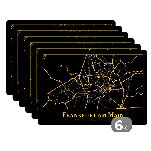 Placemats Platzdeckchen Platzset Tischset 6-teilig Tischdeko Untersetzer 45x30 cm Karte - Frankfurt - Gold - Schwarz