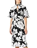 Truth & Fable Damen Midi A-Linien-Kleid, Schwarz Weiß Floral, 42