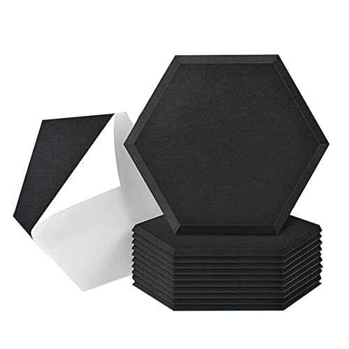 LAXED Selbstklebende Akustikplatten, 35,6 x 30,5 x 1 cm, schalldichte Paneele, sechseckig, schallabsorbierende Paneele, schwarz, 12 Stück