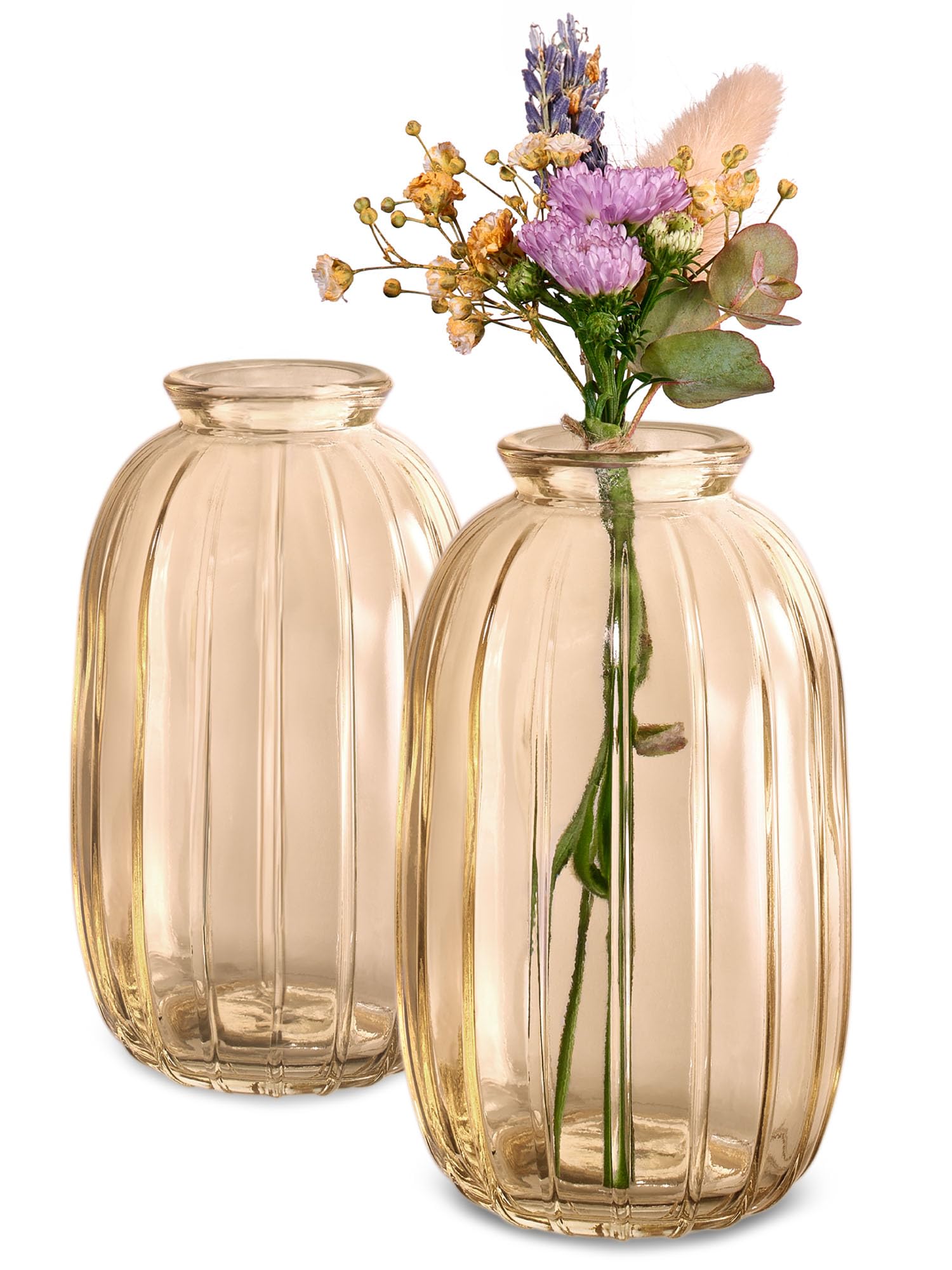 Kleine Glasvasen - 12er Set - Vintage Stil - Runde & Stabile Blumenvasen - Spülmaschinenfest - Perfekt für Hochzeit Tischdeko - Gold